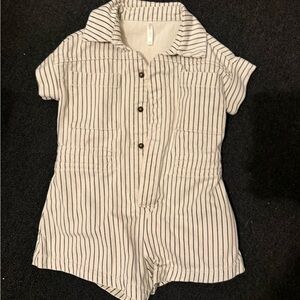 Rylee Cru Kids Striped Shortalls Romper - White with Navy Stripes